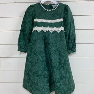 Rare Editions Green Christmas Dress 7 Vintage Lace Floral